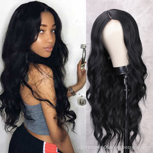 ombre brown Long Wavy Wig for women Middle Part Synthetic Lace Wig Heat Resistant Fiber for Daily Party cosplay Use